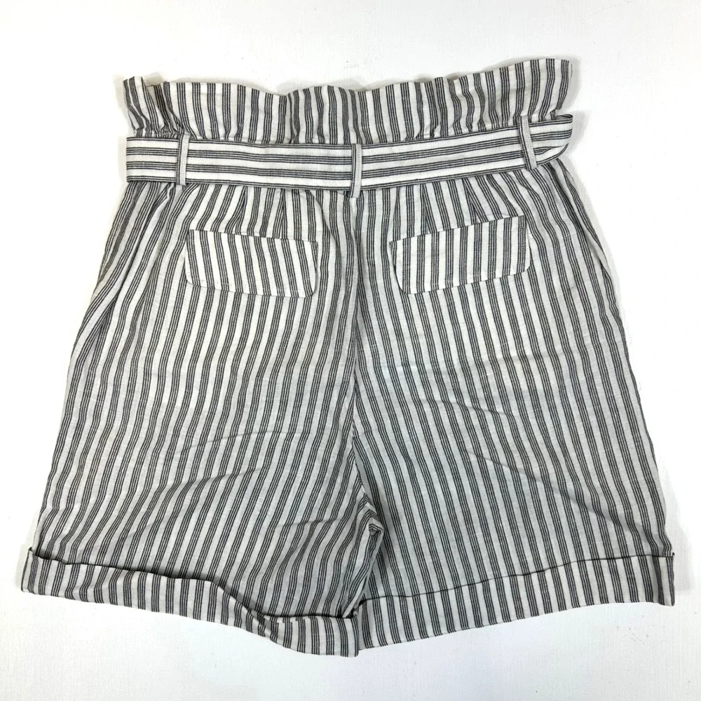 FRAME Denim Womens Black White Striped Paperbag Waist Tie Shorts High Rise
